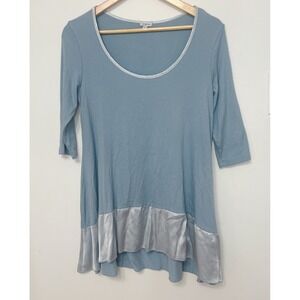 PJ Harlow Women's Kiki Satin Trimmed ‎ 3/4 Sleeve Swing Top Extra Small XS Blue